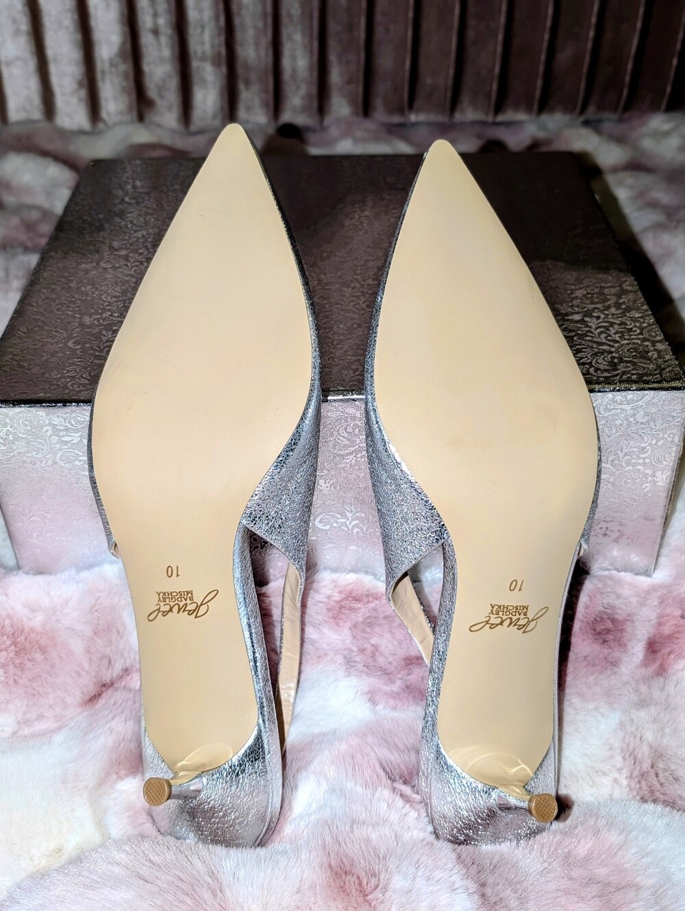 Jewel Badgley Mischka silver metallic slingback heels 10 nwot - Picture 5 of 8